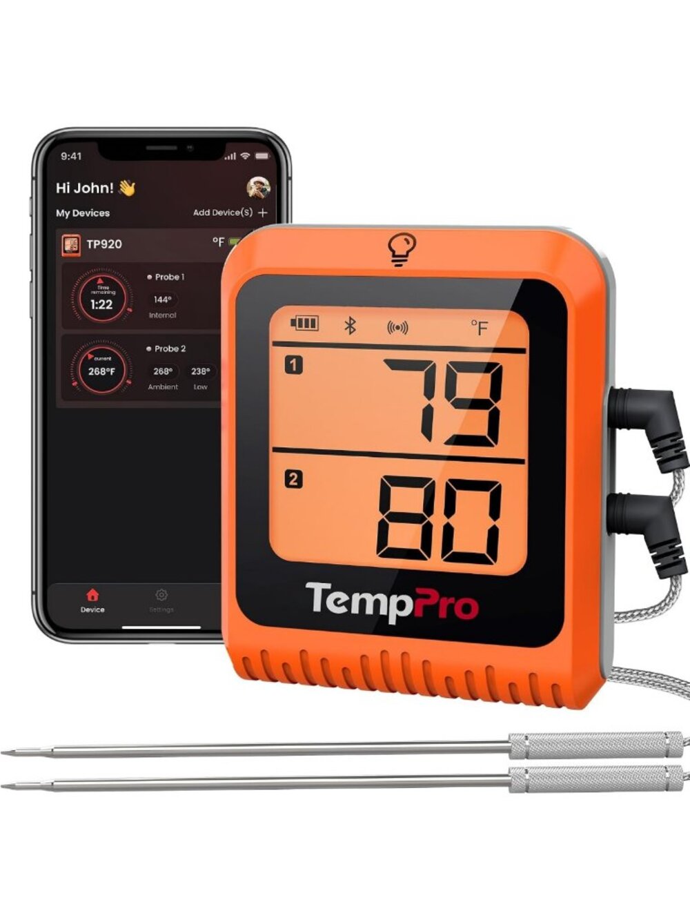 Bluetooth Meat Thermometer with 2 Probes - 650 ft Wireless Grill Cooking Tool